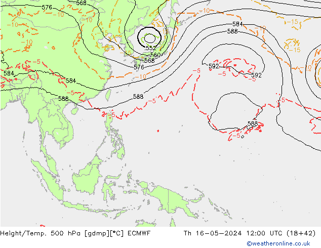 Z500/Regen(+SLP)/Z850 ECMWF do 16.05.2024 12 UTC