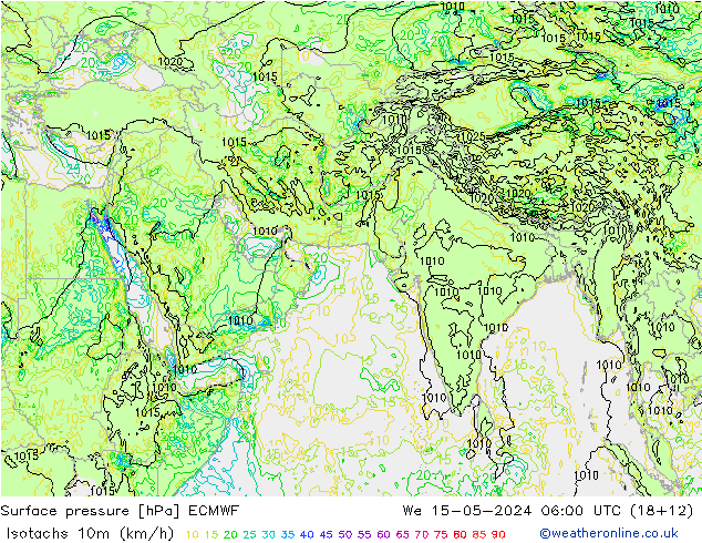 10米等风速线 (kph) ECMWF 星期三 15.05.2024 06 UTC