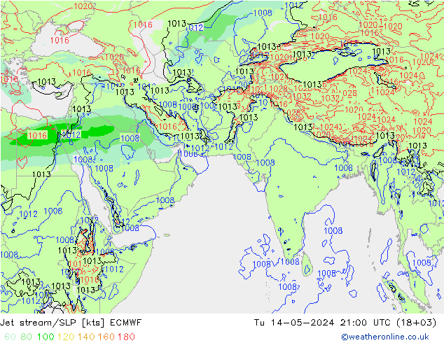 高速氣流/地面气压 ECMWF 星期二 14.05.2024 21 UTC