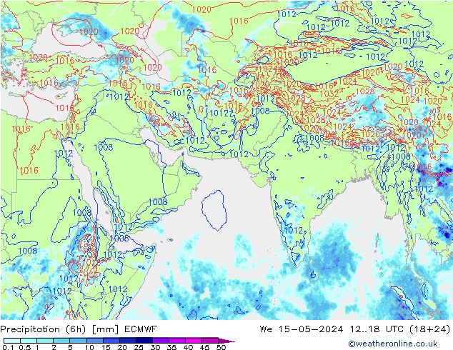 降水量 (6h) ECMWF 星期三 15.05.2024 18 UTC