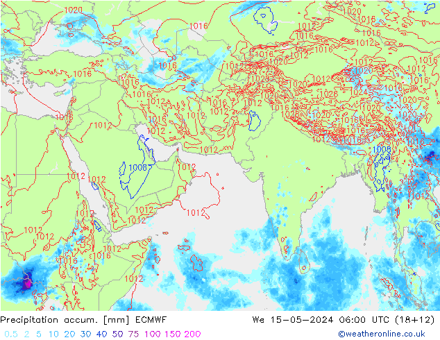 Precipitation accum. ECMWF 星期三 15.05.2024 06 UTC