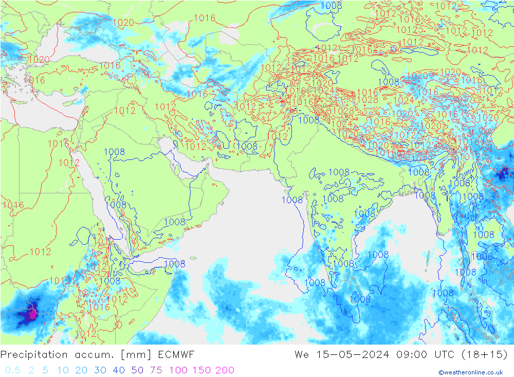 Toplam Yağış ECMWF Çar 15.05.2024 09 UTC