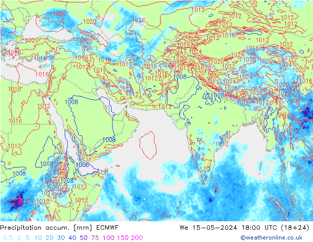 Precipitation accum. ECMWF 星期三 15.05.2024 18 UTC