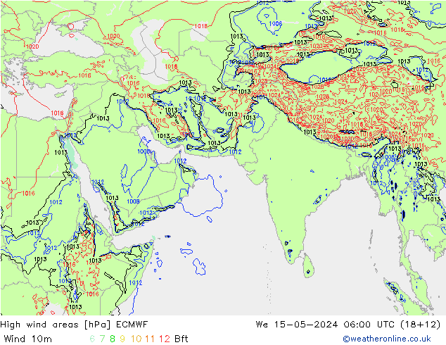 High wind areas ECMWF 星期三 15.05.2024 06 UTC