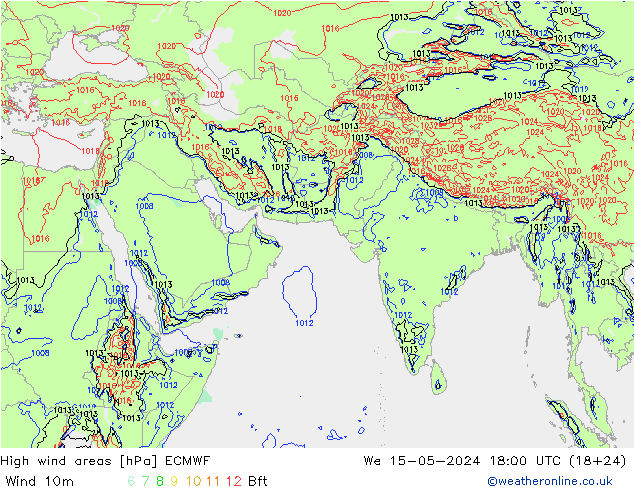 High wind areas ECMWF 星期三 15.05.2024 18 UTC