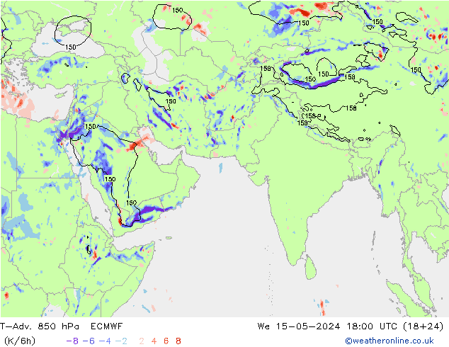 T-Adv. 850 hPa ECMWF 星期三 15.05.2024 18 UTC