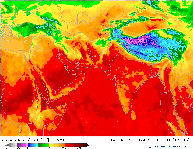 温度图 ECMWF 星期二 14.05.2024 21 UTC