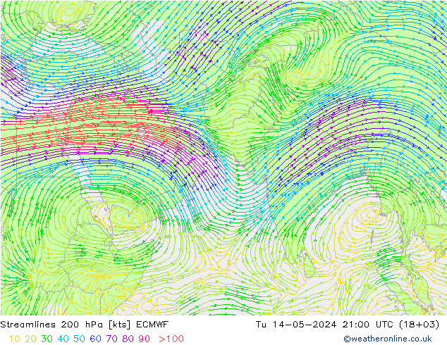 风 200 hPa ECMWF 星期二 14.05.2024 21 UTC