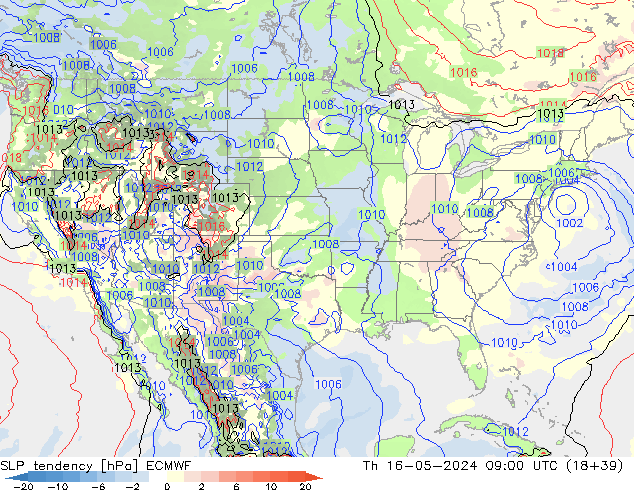 Tendencia de presión ECMWF jue 16.05.2024 09 UTC