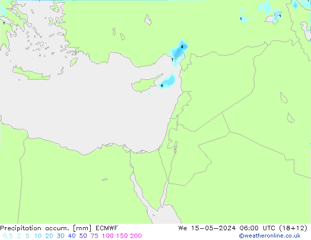 Toplam Yağış ECMWF Çar 15.05.2024 06 UTC