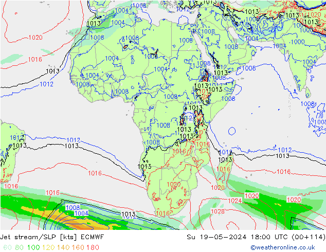 Jet Akımları/SLP ECMWF Paz 19.05.2024 18 UTC