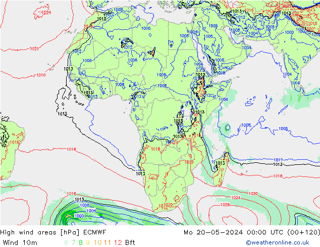High wind areas ECMWF Po 20.05.2024 00 UTC