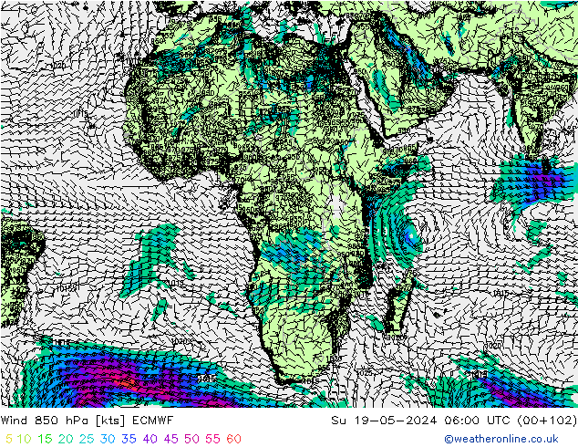 Vent 850 hPa ECMWF dim 19.05.2024 06 UTC