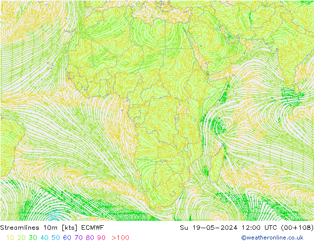 Linia prądu 10m ECMWF nie. 19.05.2024 12 UTC