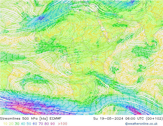 Rüzgar 500 hPa ECMWF Paz 19.05.2024 06 UTC