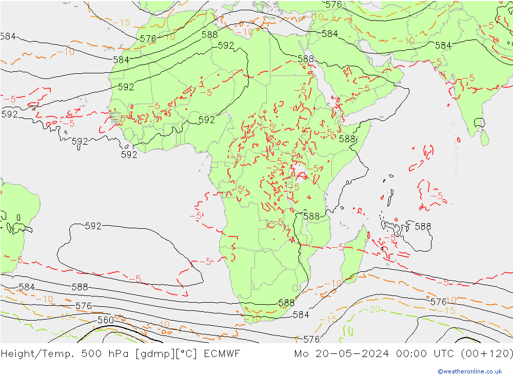 Height/Temp. 500 hPa ECMWF Mo 20.05.2024 00 UTC