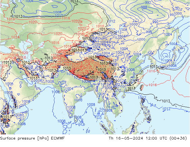 ciśnienie ECMWF czw. 16.05.2024 12 UTC