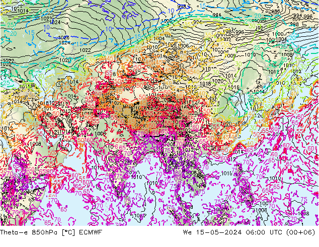 Theta-e 850hPa ECMWF Çar 15.05.2024 06 UTC