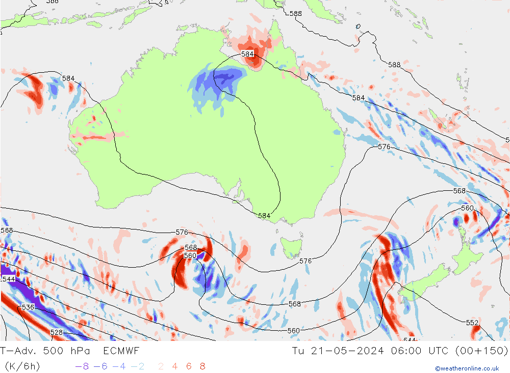 T-Adv. 500 hPa ECMWF di 21.05.2024 06 UTC