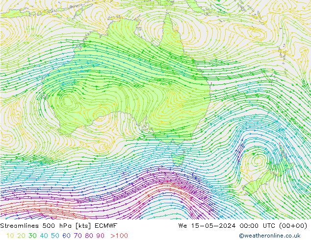 Stroomlijn 500 hPa ECMWF wo 15.05.2024 00 UTC