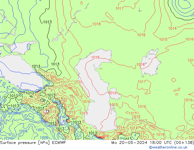 Presión superficial ECMWF lun 20.05.2024 18 UTC