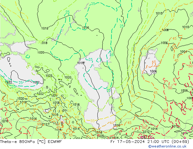 Theta-e 850hPa ECMWF Fr 17.05.2024 21 UTC
