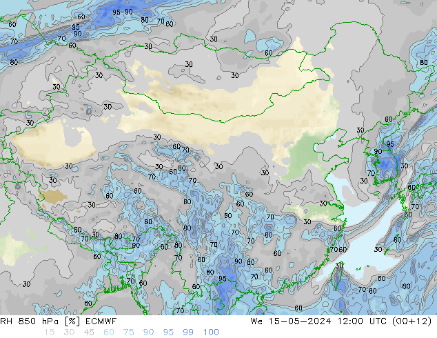 RH 850 hPa ECMWF 星期三 15.05.2024 12 UTC