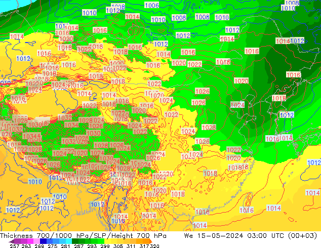 Thck 700-1000 hPa ECMWF 星期三 15.05.2024 03 UTC