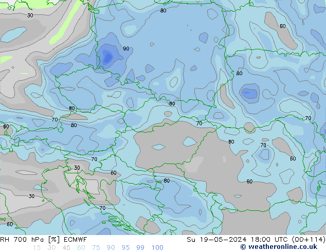 RH 700 hPa ECMWF Ne 19.05.2024 18 UTC