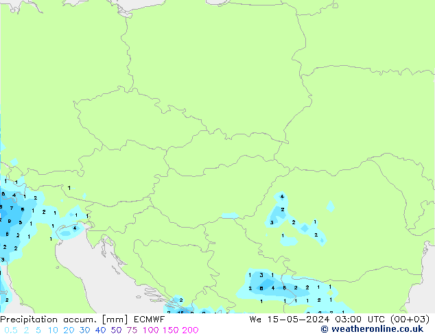 Precipitation accum. ECMWF St 15.05.2024 03 UTC