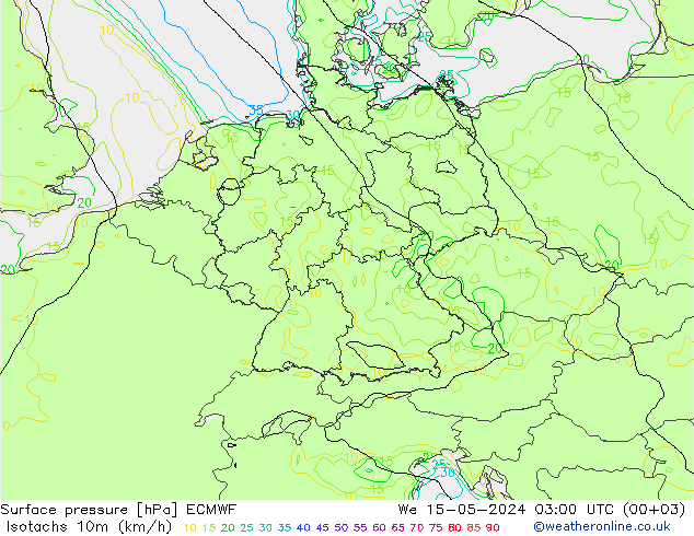 10米等风速线 (kph) ECMWF 星期三 15.05.2024 03 UTC