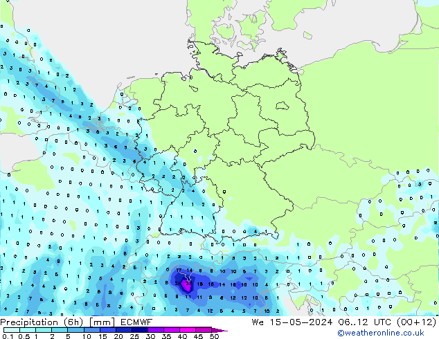 降水量 (6h) ECMWF 星期三 15.05.2024 12 UTC