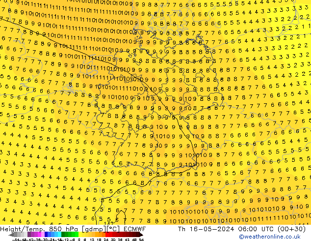 Z500/Rain (+SLP)/Z850 ECMWF gio 16.05.2024 06 UTC