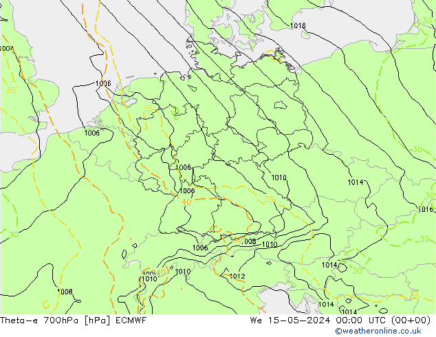 Theta-e 700hPa ECMWF mié 15.05.2024 00 UTC