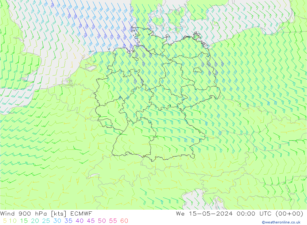 风 900 hPa ECMWF 星期三 15.05.2024 00 UTC