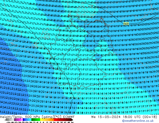Z500/Rain (+SLP)/Z850 ECMWF śro. 15.05.2024 18 UTC