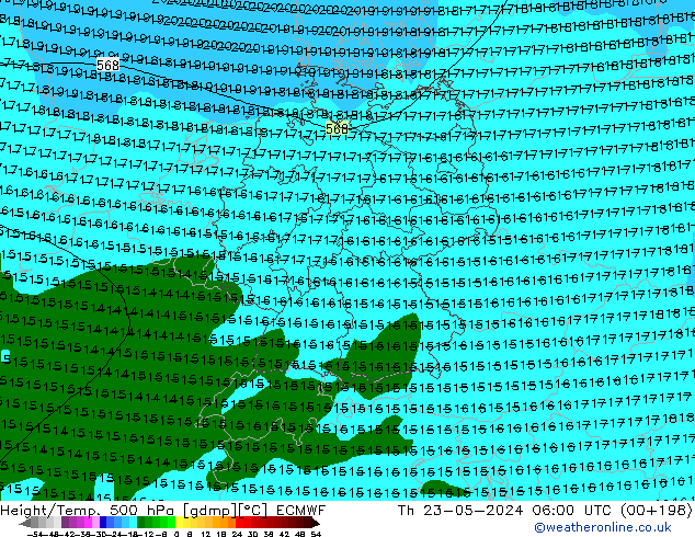 Z500/Rain (+SLP)/Z850 ECMWF czw. 23.05.2024 06 UTC