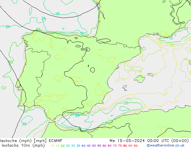 Isotachs (mph) ECMWF We 15.05.2024 00 UTC