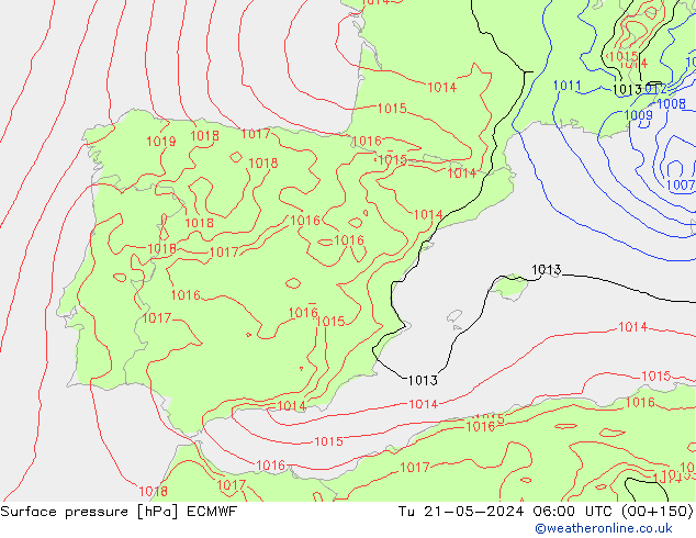 приземное давление ECMWF вт 21.05.2024 06 UTC