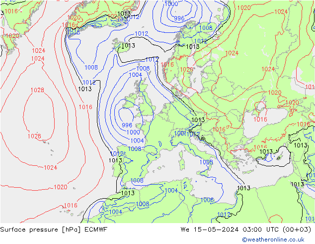 Atmosférický tlak ECMWF St 15.05.2024 03 UTC