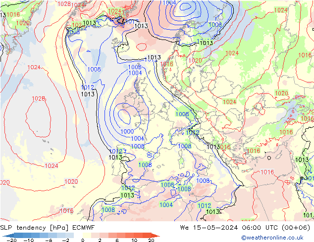 Tendencia de presión ECMWF mié 15.05.2024 06 UTC