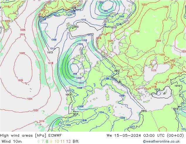 High wind areas ECMWF We 15.05.2024 03 UTC