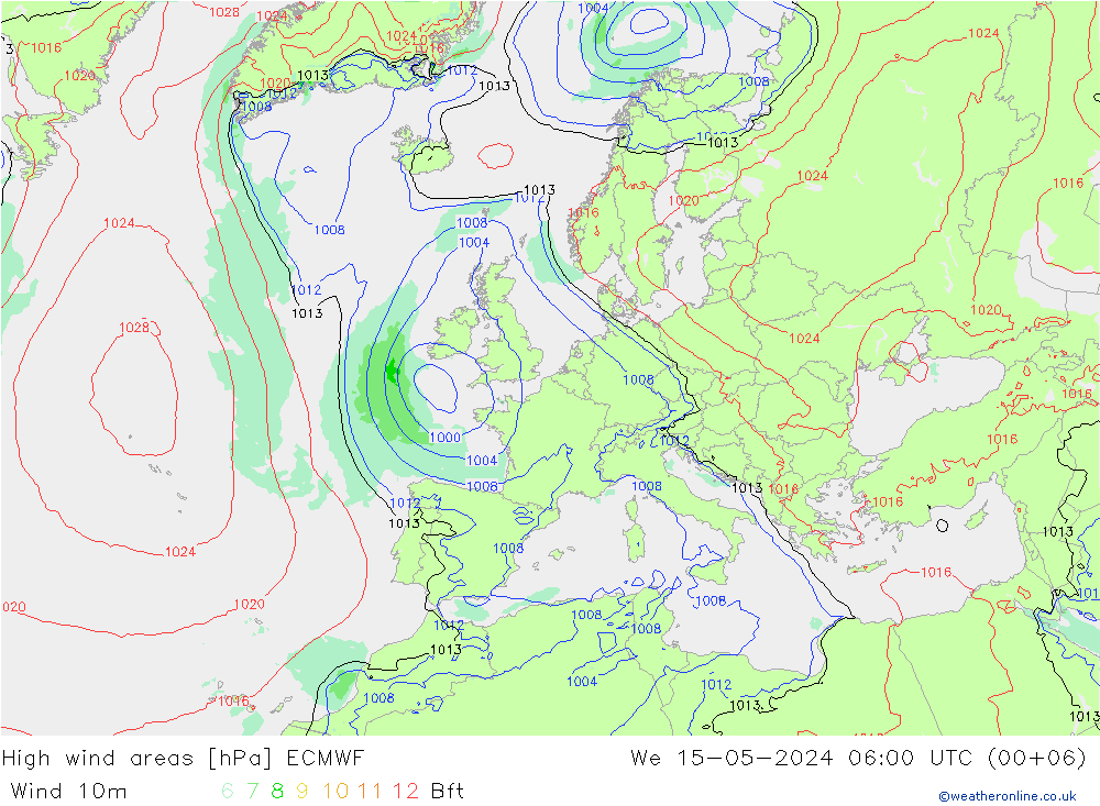 High wind areas ECMWF mié 15.05.2024 06 UTC