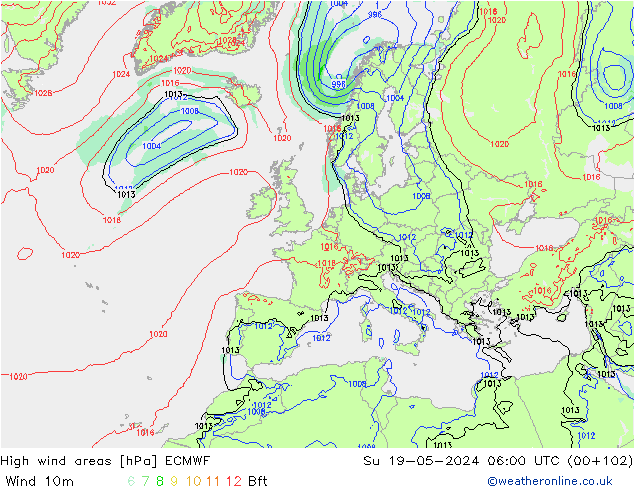 High wind areas ECMWF  19.05.2024 06 UTC