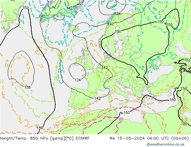 Z500/Rain (+SLP)/Z850 ECMWF Mi 15.05.2024 06 UTC