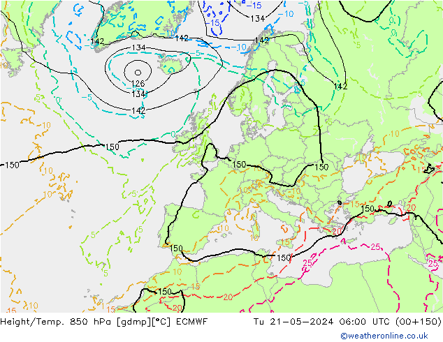 Height/Temp. 850 hPa ECMWF Tu 21.05.2024 06 UTC