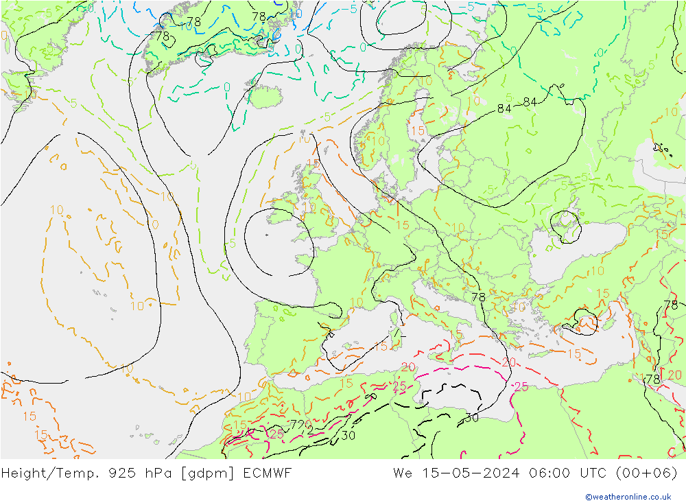 Geop./Temp. 925 hPa ECMWF mié 15.05.2024 06 UTC