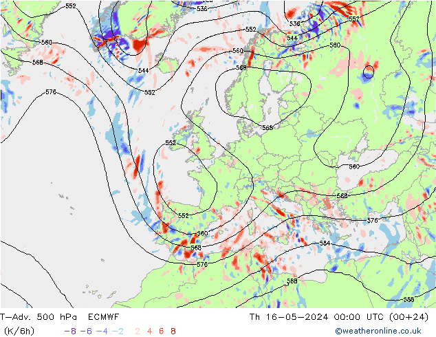 T-Adv. 500 hPa ECMWF 星期四 16.05.2024 00 UTC