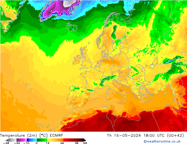 Sıcaklık Haritası (2m) ECMWF Per 16.05.2024 18 UTC