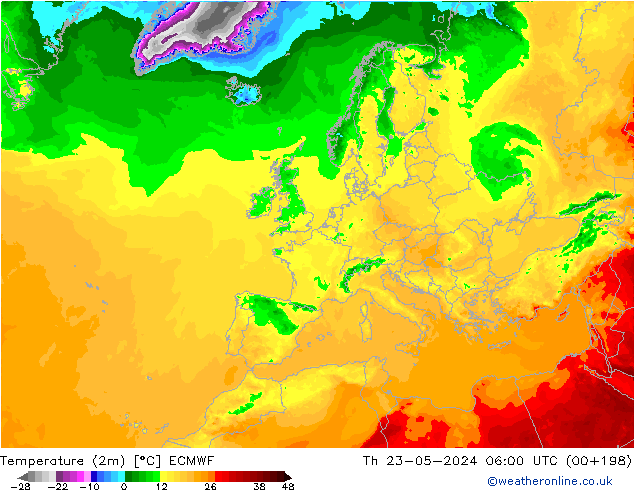 Temperatura (2m) ECMWF gio 23.05.2024 06 UTC